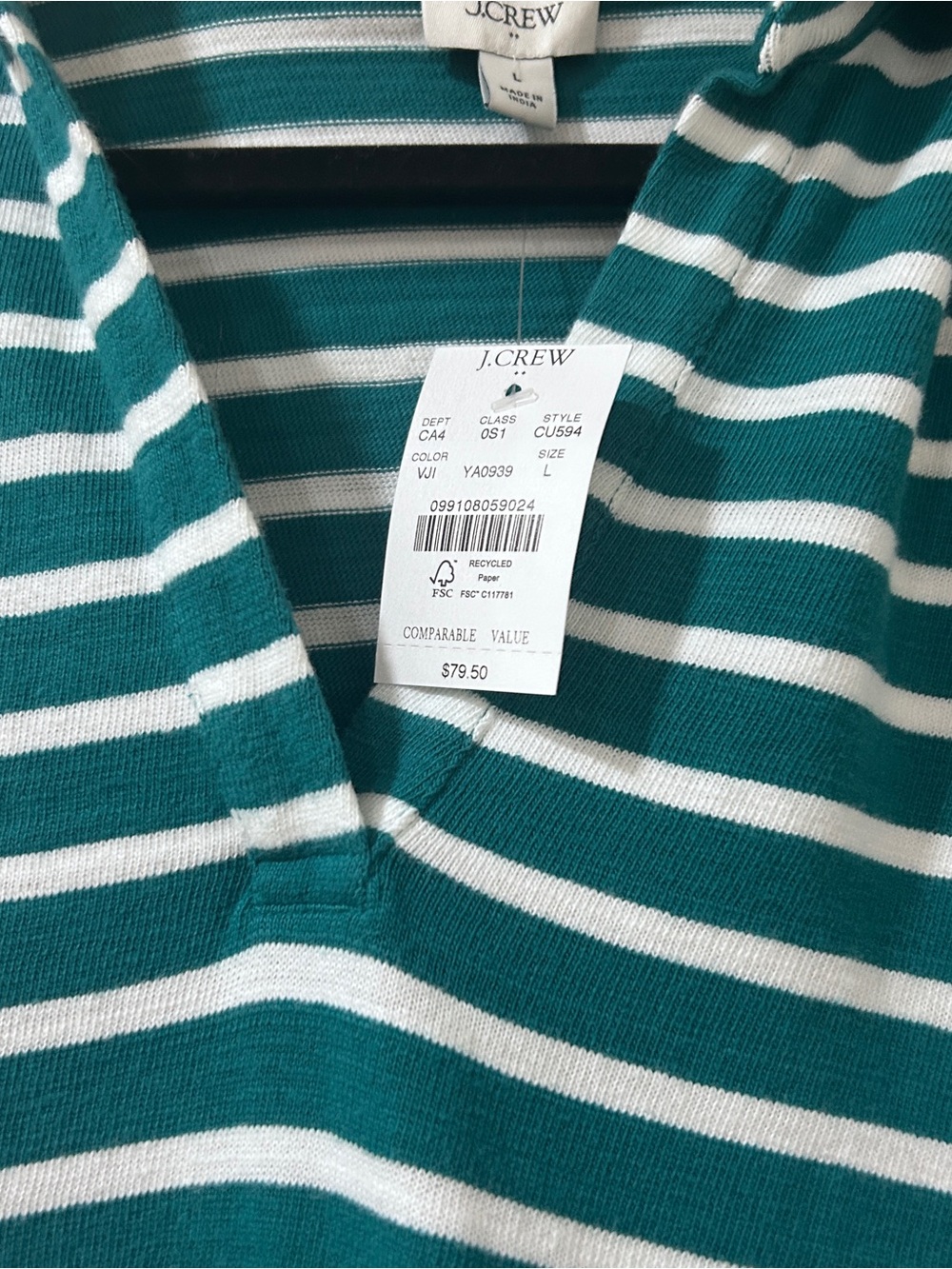 J. Crew Teal and White Striped Polo Top - Picture 2 of 3